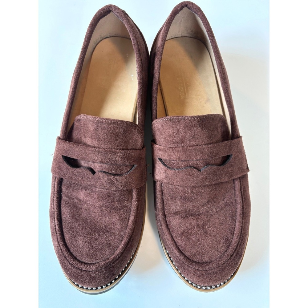 Taryn Rose Womens Brown Suede Penny Loafers Lug Sole Platform Shoes Size 9